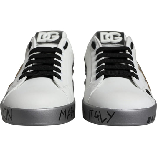Dolce & Gabbana White Silver Crystal Logo Portofino Sneakers Shoes 1728,67345645728,Dolce & Gabbana,EU43.5/US10.5,Material: 100% Calf Leather,Men,Men - Shoes,New with tags,Shoes,Sneakers - Men - Shoes,White Dolce & Gabbana MV6153-43.5