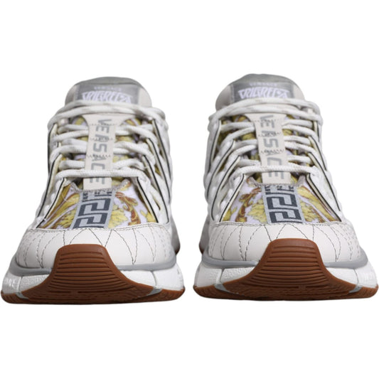 Versace White Trigreca Barocco Print Low Top Sneakers Shoes 1728,67345645728,EU 36 | US 3,EU37/US4,EU39/US6,EU40/US7,Material: 65% PU 21% PES 14% CO,Men,Men - Shoes,New with tags,Shoes,Sneakers - Men - Shoes,Versace,White Versace MV6393-36