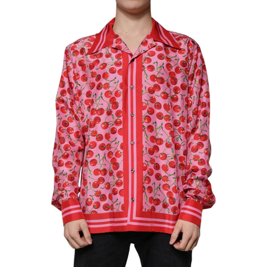 Dolce & Gabbana Pink Cherry Silk Button Down Casual Shirt 1728,67345645728,Clothing,Dolce & Gabbana,IT42 | XL,Material: 100% Silk,Men,Men - Clothing,New with tags,Pink,Shirts - Men - Clothing Dolce & Gabbana TSH87285-42