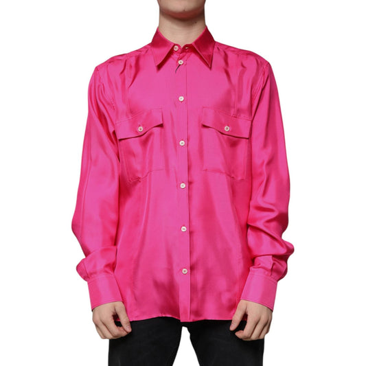 Dolce & Gabbana Pink Silk Collared Button Down Men Shirt 1728,67345645728,Clothing,Dolce & Gabbana,IT43 | 2XL,Material: 100% Silk,Men,Men - Clothing,New with tags,Pink,Shirts - Men - Clothing Dolce & Gabbana TSH87287-43
