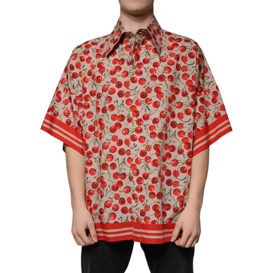 Dolce & Gabbana Beige Cherry Button Down Men Casual Shirt 1728,67345645728,Beige,Clothing,Dolce & Gabbana,IT40 | M,Material: 100% Cotton,Men,Men - Clothing,New with tags,Shirts - Men - Clothing Dolce & Gabbana TSH87291-40