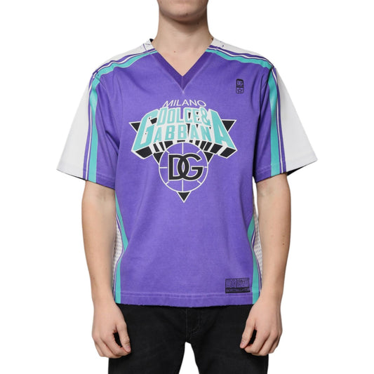 Dolce & Gabbana Purple Logo Jersey Cotton V-neck T-shirt 1728,67345645728,Clothing,Dolce & Gabbana,Material: 100% Cotton,Men,Men - Clothing,New with tags,Purple,T-Shirts - Men - Clothing,ÌT40| XXS Dolce & Gabbana TSH87335-40