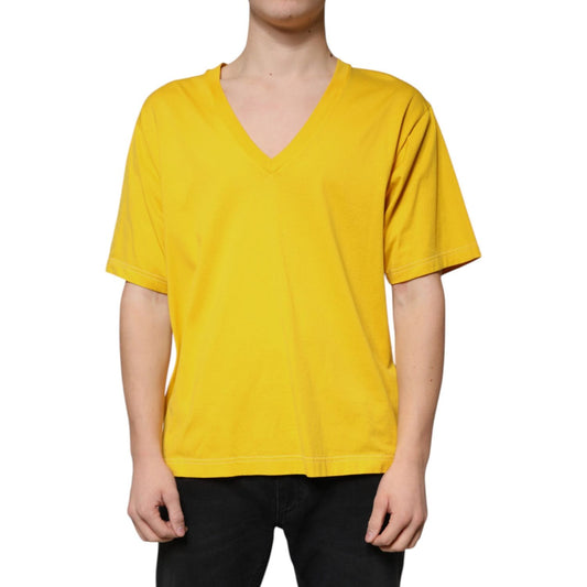 Dolce & Gabbana Yellow Cotton V-neck Short Sleeves T-shirt 1728,67345645728,Clothing,Dolce & Gabbana,IT54 | XL,Material: 100% Cotton,Men,Men - Clothing,New with tags,T-Shirts - Men - Clothing,Yellow Dolce & Gabbana TSH87336-54