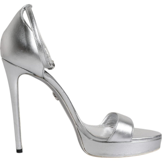 Dolce & Gabbana Silver Leather Platform Keira Sandals Shoes 1728,67345645728,Dolce & Gabbana,EU40/US9.5,Material: 60% PU 40% Polyester,Preowned / Defect,Sandals - Women - Shoes,Shoes,Silver,Women,Women - Shoes Dolce & Gabbana LA12077-40