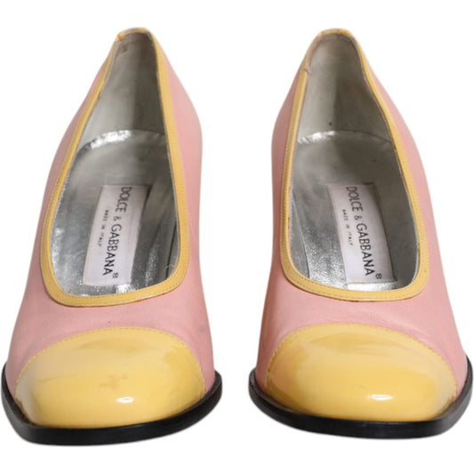Dolce & Gabbana Pink Yellow Leather Block Heels Pumps Shoes 1728,67345645728,Dolce & Gabbana,EU39/US8.5,Material: Leather,Pink,Preowned / Defect,Pumps - Women - Shoes,Shoes,Women,Women - Shoes Dolce & Gabbana LA12213-39