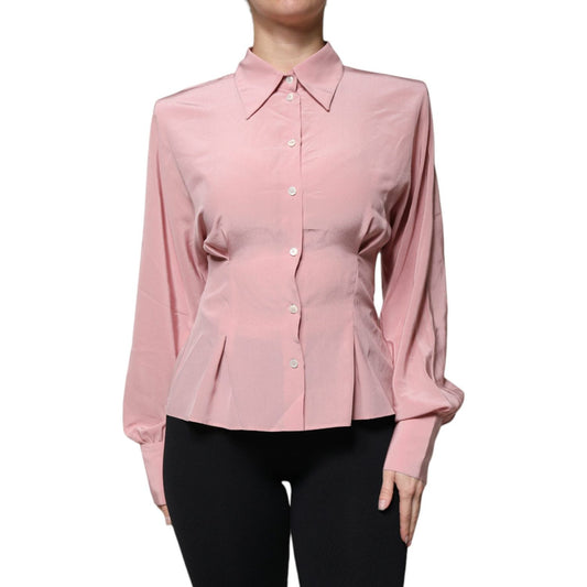 Dolce & Gabbana Pink Cotton Long Sleeves Collared Blouse Top 1728,67345645728,Clothing,Dolce & Gabbana,IT40|S,Material: 100% Silk,New with tags,Pink,Tops & T-Shirts - Women - Clothing,Women,Women - Clothing Dolce & Gabbana TSH86826-40