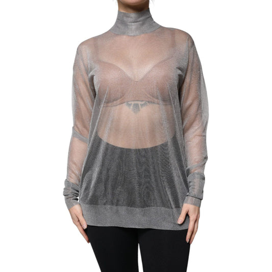 Dolce & Gabbana Grey Mesh Turtleneck Long Sleeve Blouse Top 1728,67345645728,Clothing,Dolce & Gabbana,Gray,IT42|M,Material: 100% Polyester,Preowned / Defect,Tops & T-Shirts - Women - Clothing,Women,Women - Clothing Dolce & Gabbana TSH86839-42