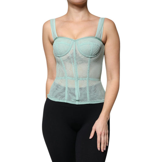 Dolce & Gabbana Green Cotton Bustier Corset Sleeveless Top 1728,67345645728,Clothing,Dolce & Gabbana,Green,IT38 | XS,Material: 53% Cotton 26% Nylon 21% Elastane,Preowned / Defect,Tops & T-Shirts - Women - Clothing,Women,Women - Clothing Dolce & Gabbana TS