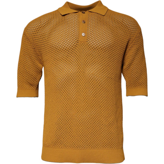 Dolce & Gabbana Brown Perforated Collared Short Sleeves T-shirt 1728,67345645728,Brown,Clothing,Dolce & Gabbana,IT48 | M,Material: 65% Cotton 35% Nylon,Men,Men - Clothing,Preowned / Defect,T-Shirts - Men - Clothing Dolce & Gabbana TSH87570-48