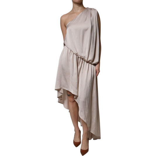 Christian Pellizzari Beige One Shoulder Asymmetric Drape Dress 1728,67345645728,Beige,Christian Pellizzari,Clothing,Dresses - Women - Clothing,IT40|S,Preowned / Defect,Women,Women - Clothing Christian Pellizzari DR281425-40
