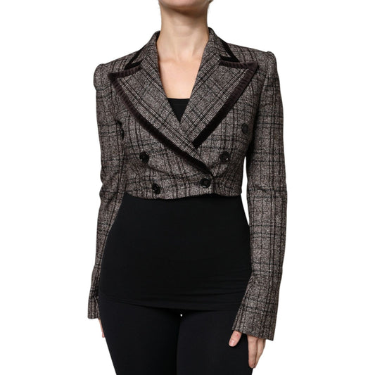 Dolce & Gabbana Brown Plaid Long Sleeve Cropped Coat Jacket 1728,67345645728,Brown,Clothing,Dolce & Gabbana,IT40|S,Jackets & Coats - Women - Clothing,Material: 39% Cotton 35% Alpaca 25% Nylon 1% Elastane,New with tags,Women,Women - Clothing Dolce & Gabban