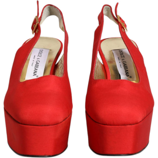 Dolce & Gabbana Red Platform Slingback Heels Sandals Shoes 1728,67345645728,Dolce & Gabbana,EU39.5/US9,Material: Leather,Preowned / Defect,Red,Sandals - Women - Shoes,Shoes,Women,Women - Shoes Dolce & Gabbana LA12218-39.5