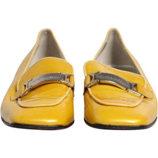 Dolce & Gabbana Yellow Leather Logo Plaque Slip On Mocassin Shoes 1728,67345645728,Dolce & Gabbana,EU39/US8.5,Flat Shoes - Women - Shoes,Material: Leather,Preowned / Defect,Shoes,Women,Women - Shoes,Yellow Dolce & Gabbana LA12223-39