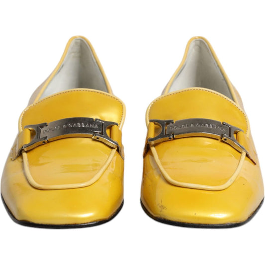 Dolce & Gabbana Yellow Leather Logo Plaque Slip On Mocassin Shoes 1728,67345645728,Dolce & Gabbana,EU39/US8.5,Flat Shoes - Women - Shoes,Material: Leather,Preowned / Defect,Shoes,Women,Women - Shoes,Yellow Dolce & Gabbana LA12224-39
