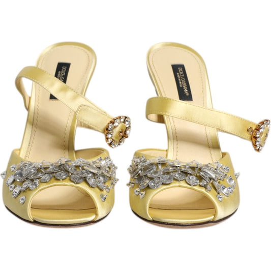 Dolce & Gabbana Yellow Crystal Slides KEIRA Sandals Shoes 1728,67345645728,Dolce & Gabbana,EU39/US8.5,Material: 68% Viscose 32% Silk,New with tags,Sandals - Women - Shoes,Shoes,Women,Women - Shoes,Yellow Dolce & Gabbana LA12265-39