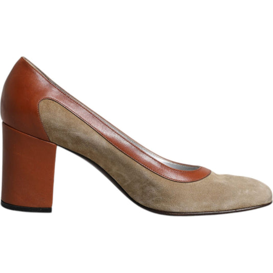 Dolce & Gabbana Beige Brown Leather Block Heels Pumps Shoes 1728,67345645728,Beige,Dolce & Gabbana,EU40/US9.5,Material: Leather,Preowned / Defect,Pumps - Women - Shoes,Shoes,Women,Women - Shoes Dolce & Gabbana LA12272-40