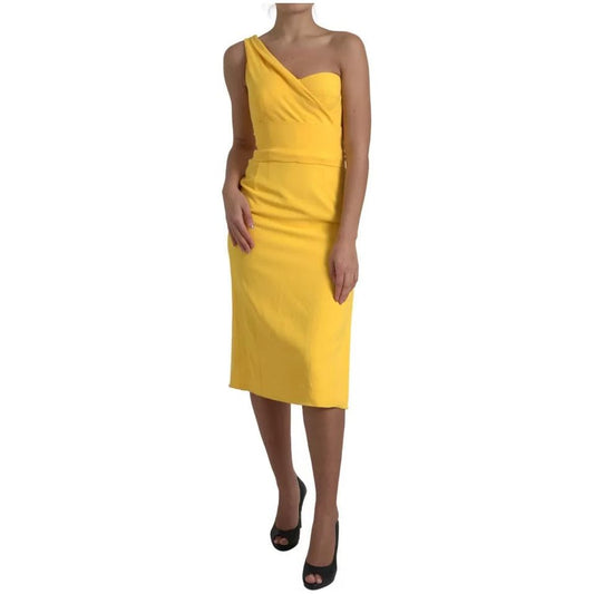 Dolce & Gabbana Yellow One Shoulder Side Slit Midi Dress 1728,67345645728,Clothing,Dolce & Gabbana,Dresses - Women - Clothing,IT40|S,Material: 51% Viscose 46% Acetate 3% Elastane,New with tags,Women,Women - Clothing,Yellow Dolce & Gabbana DR28773#2-40