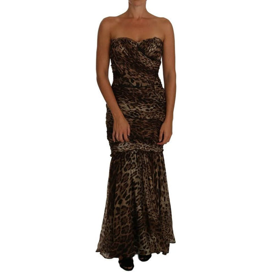 Dolce & Gabbana Brown Leopard Silk Chiffon Ruched Mermaid Maxi Dress 1728,67345645728,Brown,Clothing,Dolce & Gabbana,Dresses - Women - Clothing,IT42|M,Material: 100% silk,New with tags,Women,Women - Clothing Dolce & Gabbana DR1489-42
