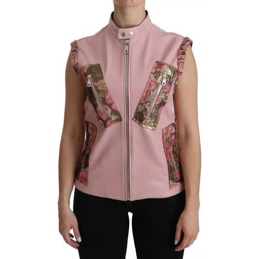 Dolce & Gabbana Pink Leather Sleeveless Vest Jacket Blouse 1728,67345645728,Clothing,Dolce & Gabbana,IT38 | XS,Jackets & Coats - Women - Clothing,Material: 80% Lamb 10% Polyester 7% Cotton 3% Nylon,Pink,Preowned / Defect,Women,Women - Clothing Dolce & Gab