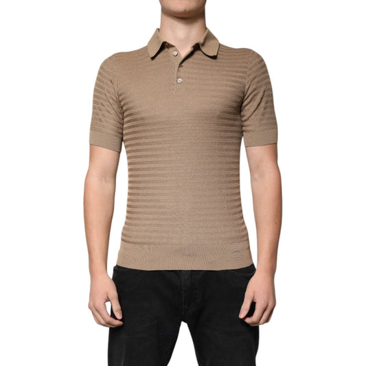 Dolce & Gabbana Brown Collared Short Sleeves Polo T-shirt 1728,67345645728,Brown,Clothing,Dolce & Gabbana,IT44 | XS,Material: 100% Silk,Men,Men - Clothing,New with tags,Polo Shirt - Men - Clothing Dolce & Gabbana TSH86918-44