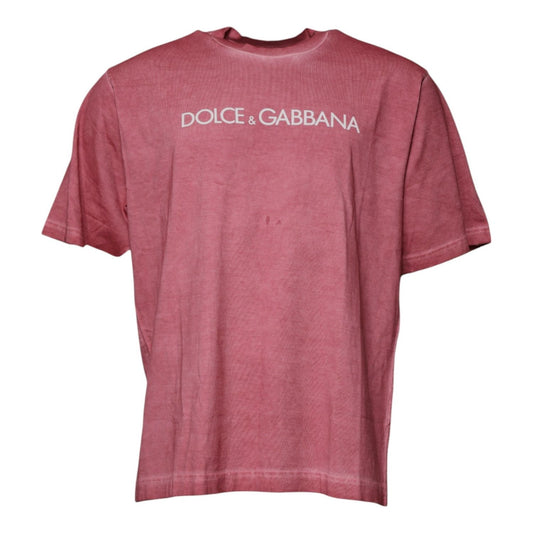 Dolce & Gabbana Pink Logo Print Cotton Crew Neck T-shirt 1728,67345645728,Clothing,Dolce & Gabbana,IT52 | XL,Material: 100% Cotton,Men,Men - Clothing,Pink,Preowned / Defect,T-Shirts - Men - Clothing Dolce & Gabbana TSH87634-52