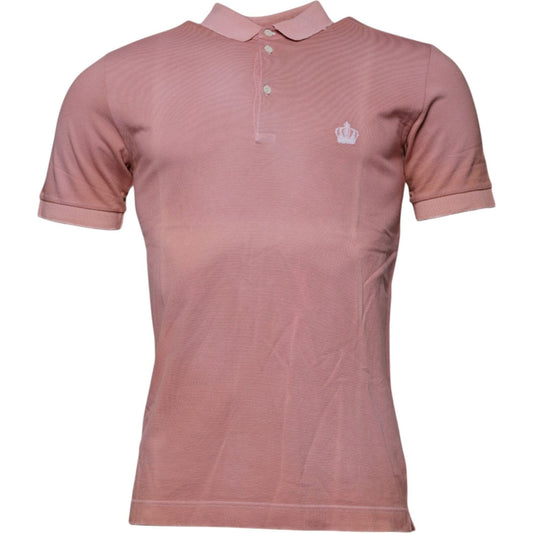 Dolce & Gabbana Pink Crown Collared Short Sleeve Polo T-shirt 1728,67345645728,Clothing,Dolce & Gabbana,IT48 | M,Material: 100% Cotton,Men,Men - Clothing,Pink,Polo Shirt - Men - Clothing,Preowned / Defect Dolce & Gabbana TSH87702-48