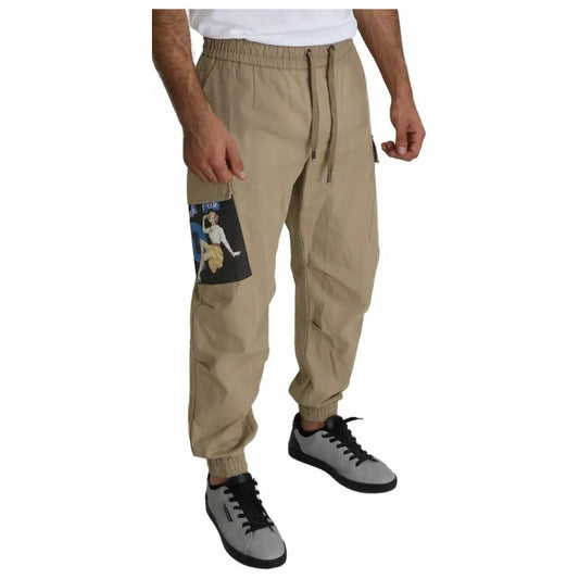 Dolce & Gabbana Beige Pin Up Print Cargo Pants 1728,67345645728,Beige,Clothing,Dolce & Gabbana,IT48 | M,Jeans & Pants - Men - Clothing,Material: 100% Cotton,Men,Men - Clothing,Preowned / Defect Dolce & Gabbana PAN71497-48