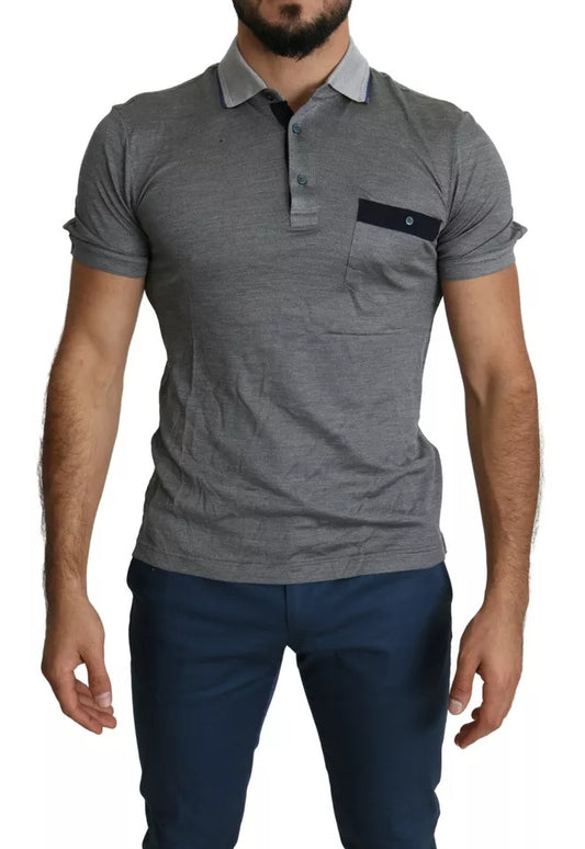 Dolce & Gabbana Gray Collared Silk Polo Top Shirt T-shirt 1728,67345645728,Clothing,Dolce & Gabbana,Gray,IT44 | XS,Material: 100% Silk,Men,Men - Clothing,Polo Shirt - Men - Clothing,Preowned / Defect Dolce & Gabbana TSH5633-44