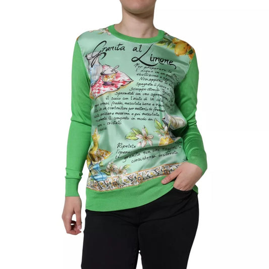 Dolce & Gabbana Green Silk Granita Al Limone Long Sleeves Sweater 1728,67345645728,Clothing,Dolce & Gabbana,Green,IT36 | XS,IT40|S,IT44 | L,Material: 100% Silk,New with tags,Sweaters - Women - Clothing,Women,Women - Clothing Dolce & Gabbana TSH86573-36