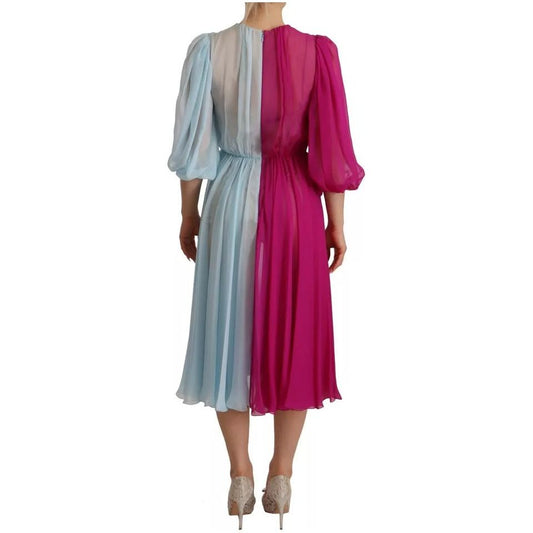 Dolce & Gabbana Fuchsia Light Blue Silk Two Tone Midi Dress 1728,67345645728,Clothing,Dolce & Gabbana,Dresses - Women - Clothing,Fuchsia,IT38 | XS,Material: 100% Silk,Preowned / Defect,Women,Women - Clothing Dolce & Gabbana DR28277-38