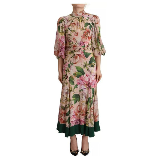 Dolce & Gabbana Pink A-line Sheath Floral Pussy Bow Long Dress 1728,67345645728,Clothing,Dolce & Gabbana,Dresses - Women - Clothing,IT36 | XS,Material: 82% Silk 8% Elastane 5% Rayon 5% Acetate,Pink,Preowned / Defect,Women,Women - Clothing Dolce & Gabbana