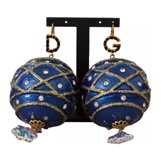 Dolce & Gabbana Gold Brass Blue Christmas Ball Crystal Hook Jewelry Earrings 1728,67345645728,Blue,Dolce & Gabbana,Earrings - Women - Jewelry,Jewelry,Material: 90% Brass 10% Glass,New with tags,Women,Women - Jewelry Dolce & Gabbana SMY100959