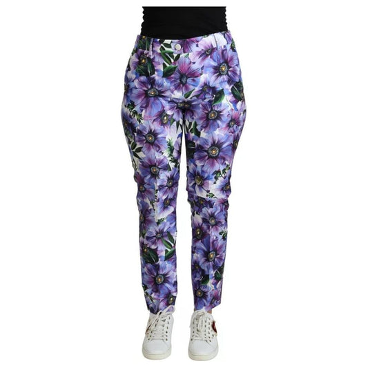 Dolce & Gabbana Purple Floral Print Tapered Cotton Pants 1728,67345645728,Clothing,Dolce & Gabbana,IT42|M,Jeans & Pants - Women - Clothing,Material: 86% Cotton 14% Silk,Preowned / Defect,Purple,Women,Women - Clothing Dolce & Gabbana PAN71555-42
