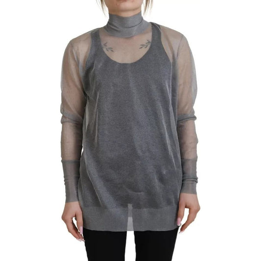 Dolce & Gabbana Gray See Through Turtleneck Pullover Sweater 1728,67345645728,Clothing,Dolce & Gabbana,Gray,IT38 | XS,Material: 100% Polyester,Preowned / Defect,Sweaters - Women - Clothing,Women,Women - Clothing Dolce & Gabbana TSH83321-38