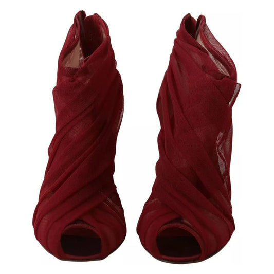 Dolce & Gabbana Red Tulle Ankle Boots Stiletto Heels Shoes 1728,67345645728,Boots - Women - Shoes,Dolce & Gabbana,EU36.5/US6,Material: 57% Viscose 36% Cotton 5% Nylon 2% Silk,Preowned / Defect,Red,Shoes,Women,Women - Shoes Dolce & Gabbana LA8975-36.5
