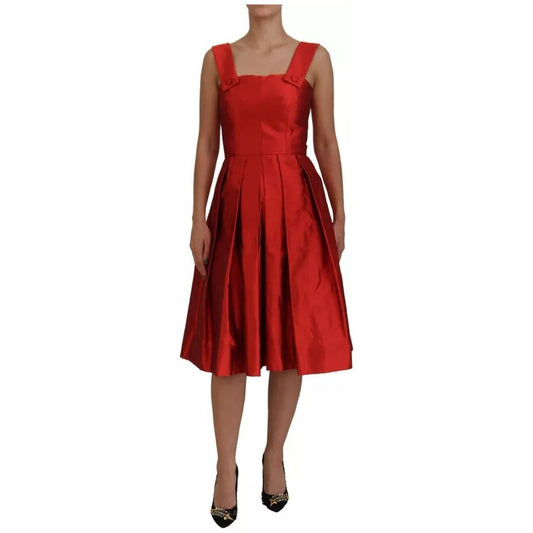 Dolce & Gabbana Red A-line Pleated Midi Satin Silk Dress 1728,67345645728,Clothing,Dolce & Gabbana,Dresses - Women - Clothing,IT36|XXS,Material: 100% Silk,New with tags,Red,Women,Women - Clothing Dolce & Gabbana DR28857-36