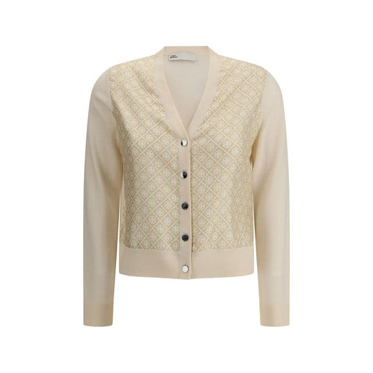 Tory Burch Silk and wool Cardigan with logos 1728,72470364320,Beige,Clothing,L,M,New with tags,Sweaters - Women - Clothing,Tory Burch,Women,Women - Clothing Tory Burch TO-169569960-M