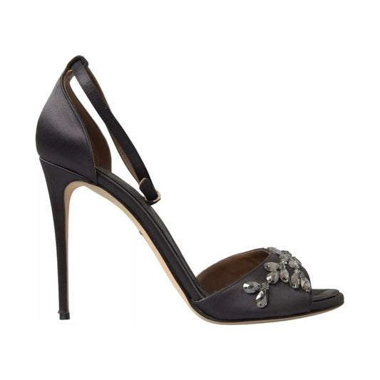 Dolce & Gabbana Gray Satin Ankle Strap Crystal Sandals Shoes 1728,67345645728,Dolce & Gabbana,EU37/US6.5,Gray,Preowned / Defect,Sandals - Women - Shoes,Shoes,Women,Women - Shoes Dolce & Gabbana LA10371-37
