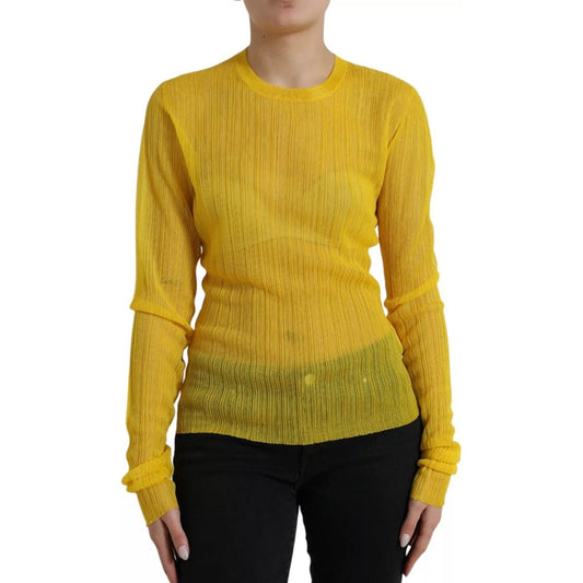Dolce & Gabbana Yellow Sheer Polyester Long Sleeves Blouse 1728,67345645728,Clothing,Dolce & Gabbana,IT54 | XXL,Preowned / Defect,Tops & T-Shirts - Women - Clothing,Women,Women - Clothing,Yellow Dolce & Gabbana TSH84226-54