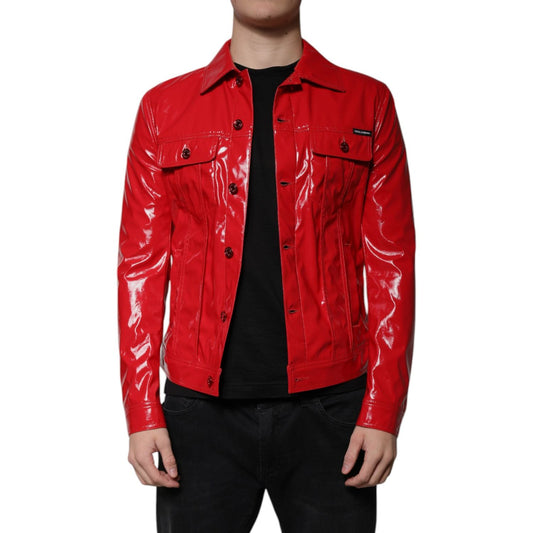 Dolce & Gabbana Red Polyester Button Down Collared Jacket 1728,67345645728,Clothing,Dolce & Gabbana,IT48 | M,Jackets - Men - Clothing,Material: 100% Polyester,Men,Men - Clothing,New with tags,Red Dolce & Gabbana JKT3875-48