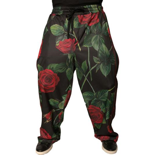 Dolce & Gabbana Black Floral Polyester Jogger Sweatpants Pants