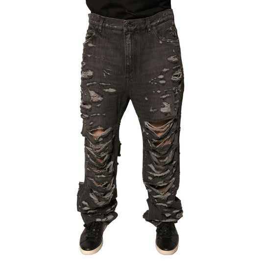 Dolce & Gabbana Gray Tattered Cotton Straight Men Denim Jeans