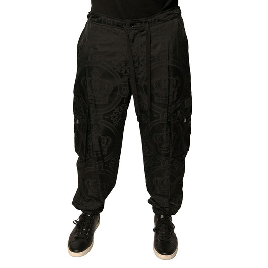 Dolce & Gabbana Black Crown Nylon Jogger Sweatpants Pants