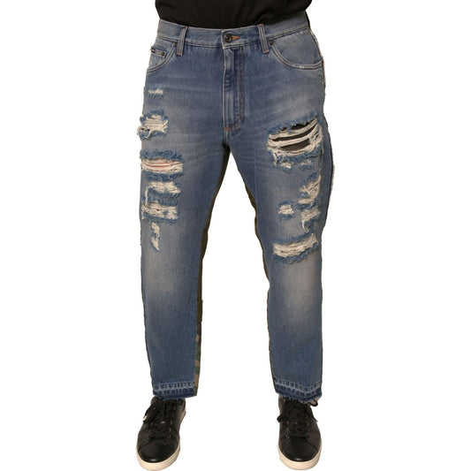Dolce & Gabbana Blue Tattered Straight Cropped Denim Jeans
