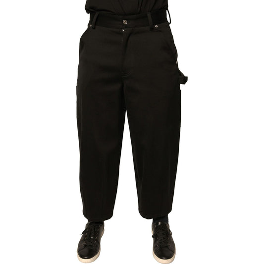 Dolce & Gabbana Black Cotton Mid Waist Cropped Pants