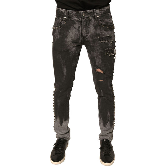 Dolce & Gabbana Gray Embellished Cotton Skinny Denim Jeans