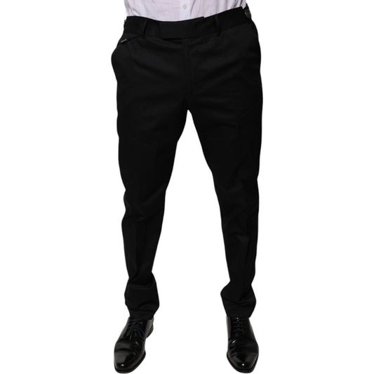 Dolce & Gabbana Black Cotton Tapered Formal Dress Pants