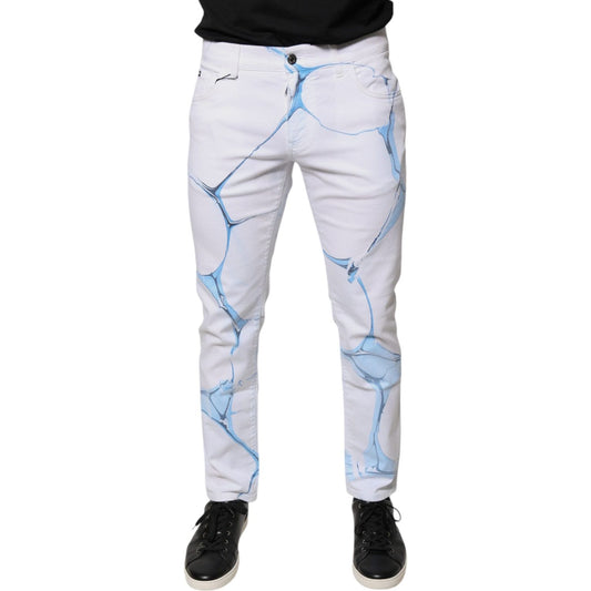 Dolce & Gabbana White Blue Cotton Stretch Skinny Denim Jeans