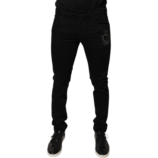 Dolce & Gabbana Black DG Crown Logo Cotton Skinny Denim Jeans