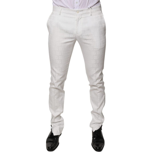 Dolce & Gabbana White Cotton Tapered Formal Dress Pants